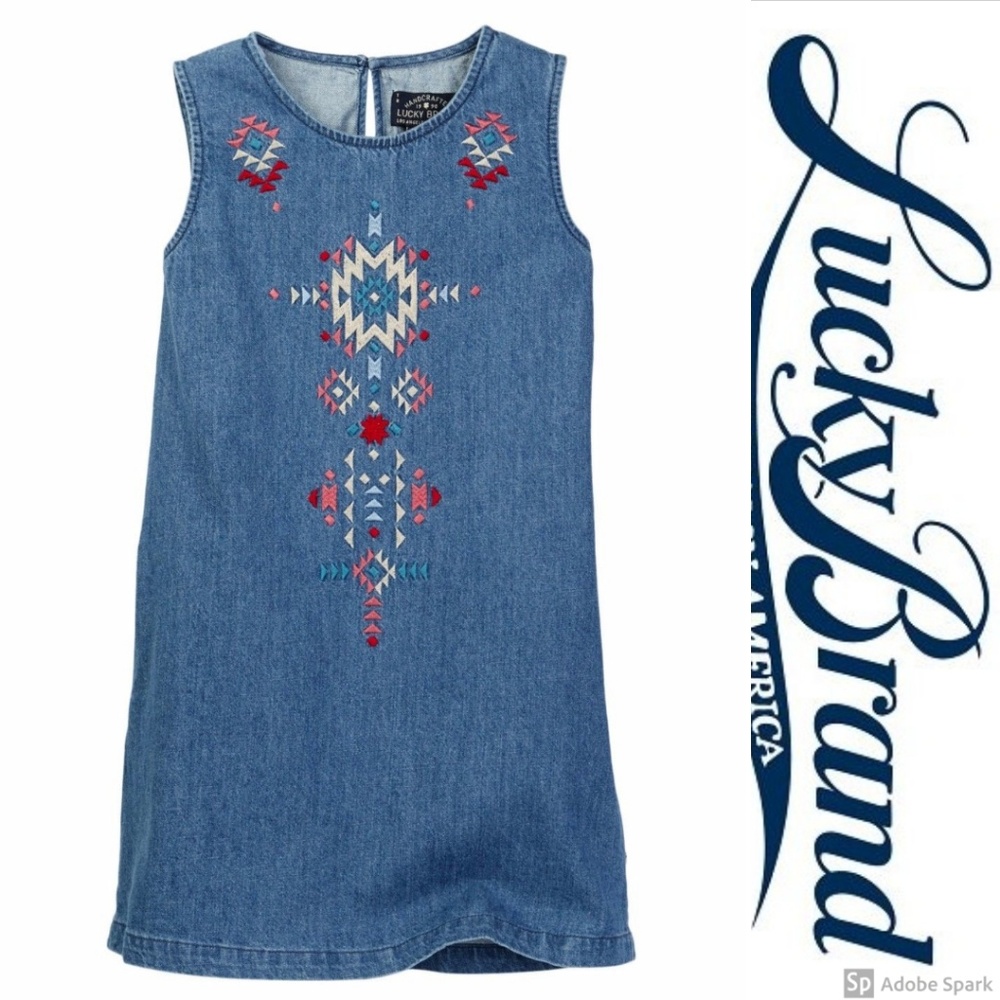 Lucky Brand Dress Girl Embroidered Denim Shift New